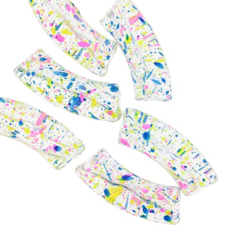 Curved tube beads 35x11 mm in transparent acrylic - Mottled Turquoise x6