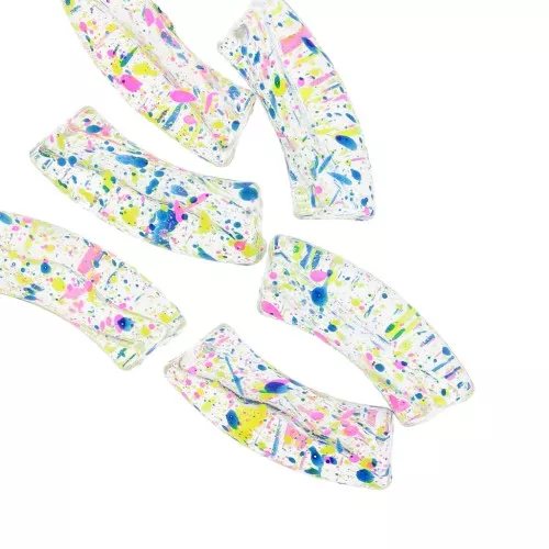 Curved tube beads 35x11 mm in transparent acrylic - Mottled Turquoise x6