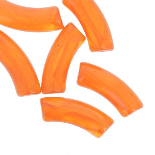 Curved tube beads 35x11 mm in transparent acrylic - Marbled Orange x6