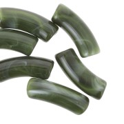 Curved tube beads 35x11 mm in transparent acrylic - Marbled Dark Green x6