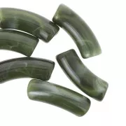 Curved tube beads 35x11 mm in transparent acrylic - Marbled Dark Green x6