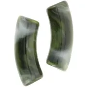 Curved tube beads 35x11 mm in transparent acrylic - Marbled Dark Green x6