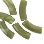 Clear acrylic 35x11 mm curved tube beads - Avocado Marble x6
