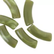 Clear acrylic 35x11 mm curved tube beads - Avocado Marble x6