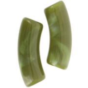 Clear acrylic 35x11 mm curved tube beads - Avocado Marble x6