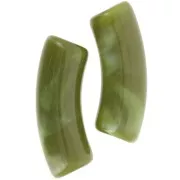 Clear acrylic 35x11 mm curved tube beads - Avocado Marble x6