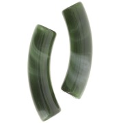 32x8 mm curved tube beads in opaque acrylic - Marbled Dark Green x6
