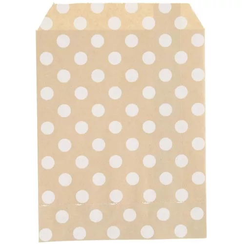 17x13cm Kraft paper pouches - stripes - Polka dot pattern - Brown - White x25