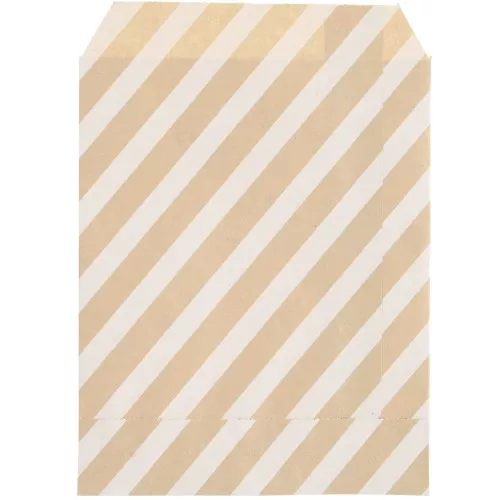 17x13cm Kraft paper pouches - stripes - Brown - White x25