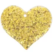 31x36mm Heart pendant in transparent resin - Gold glitter x1