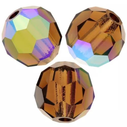 5mm Preciosa Crystal Round Faceted Beads - Smoked Topaz AB x15
