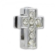 Cross Slider bead with rhinestonesfor 5mm lace  Rhodium tone x1|raw }}