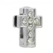 Cross Slider bead with rhinestonesfor 5mm lace  Rhodium tone x1