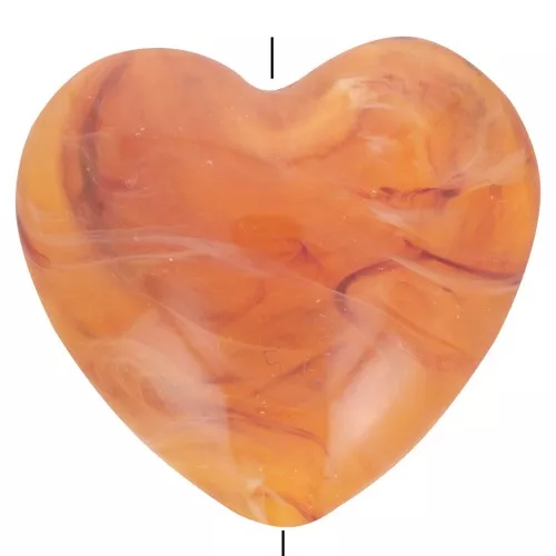 26x27mm Heart bead in transparent resin - Apricot marbled x1