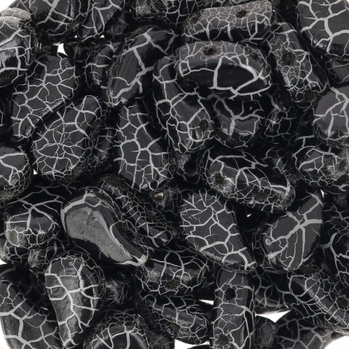 9x5.5mm 2-hole Czech Glass Paisley Duo beads - Ionic Jet - White x10g