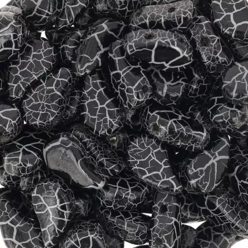 9x5.5mm 2-hole Czech Glass Paisley Duo beads - Ionic Jet - White x10g