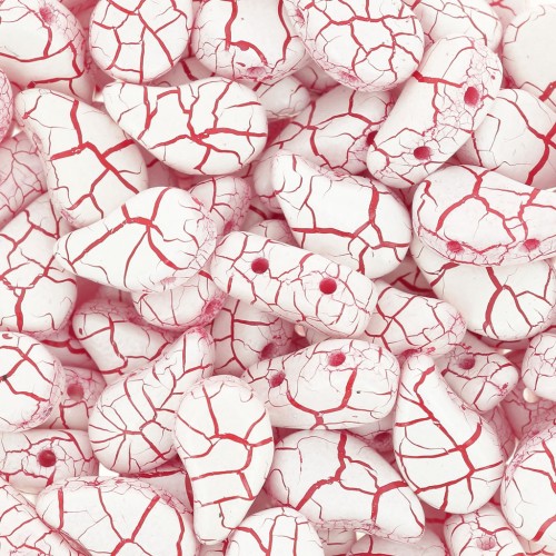 9x5.5mm 2-hole Czech Glass Paisley Duo beads - Ionic White - Red x10g