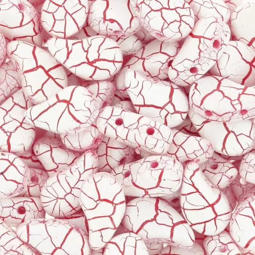 9x5.5mm 2-hole Czech Glass Paisley Duo beads - Ionic White - Red x10g