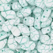 9x5.5mm 2-hole Czech Glass Paisley Duo beads - Ionic White - Green x10g