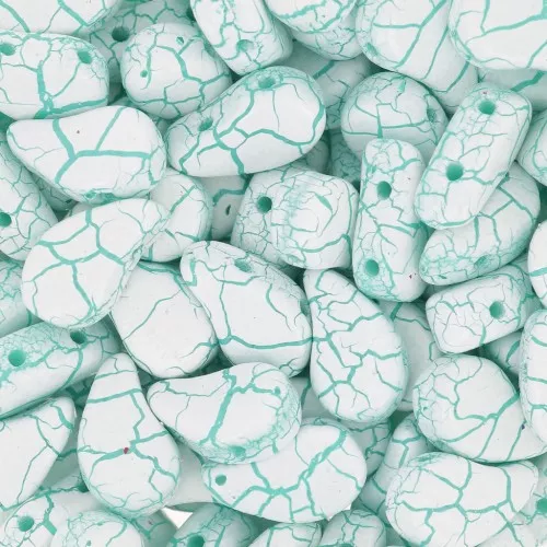 9x5.5mm 2-hole Czech Glass Paisley Duo beads - Ionic White - Green x10g