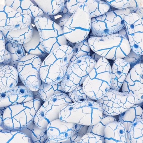 9x5.5mm 2-hole Czech Glass Paisley Duo beads - Ionic White - Blue x10g