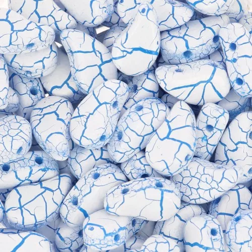 9x5.5mm 2-hole Czech Glass Paisley Duo beads - Ionic White - Blue x10g