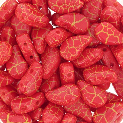 9x5.5mm 2-hole Czech Glass Paisley Duo beads - Ionic Red - Yellow x10g