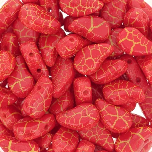 9x5.5mm 2-hole Czech Glass Paisley Duo beads - Ionic Red - Yellow x10g