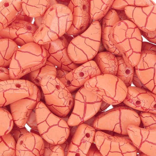 9x5.5mm 2-hole Czech Glass Paisley Duo beads - Ionic Orange - Dark Red x10g