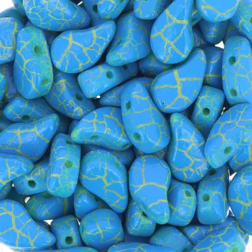 9x5.5mm 2-hole Czech Glass Paisley Duo beads - Ionic Blue - Yellow x10g