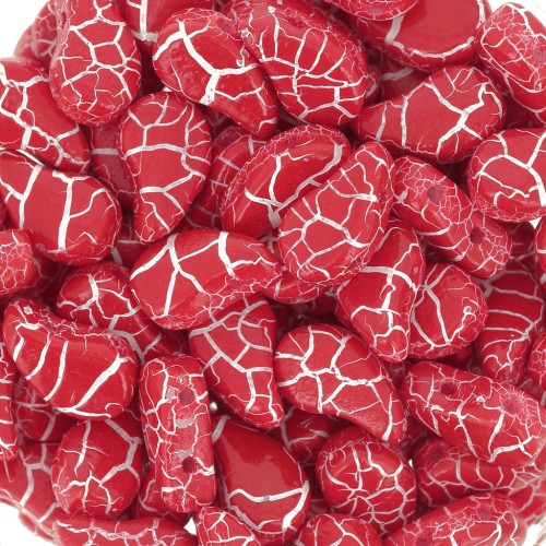 9x5.5mm 2-hole Czech Glass Paisley Duo beads - Ionic Red - White x10g