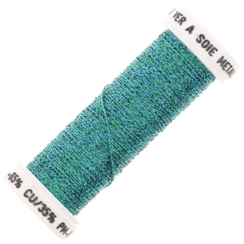 Metallic embroidery braided thread 4 Au ver à soie - Blue - green (608) x10m