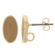 12x7mm Oval earstuds with epoxy resin - Gold - Sepia x2