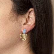 12x7mm Oval earstuds with epoxy resin - Gold - Sepia x2