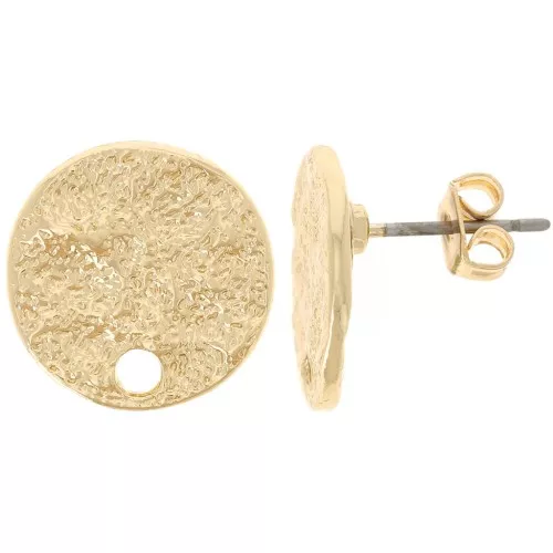 14mm Round textured hammered earstuds - Gold x2