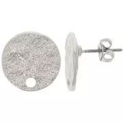 14mm Round textured hammered earstuds - Silver x2