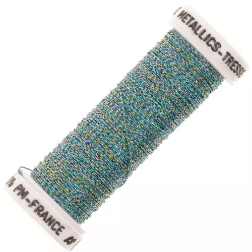 Metallic embroidery braided thread 4 Au ver à soie - Turquoise Gold (044) x10m