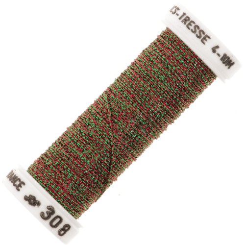 Metallic embroidery braided thread 4 Au ver à soie - Red Green (308) x10m