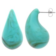 31x17mm Acrylic Drop Earrings - Marbled Turquoise - Brown x2|raw }}