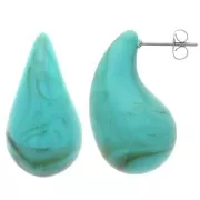 31x17mm Acrylic Drop Earrings - Marbled Turquoise - Brown x2