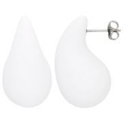 31x17mm Domed drop earrings in gum-effect acrylic - Matt white x2