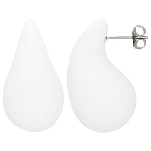 31x17mm Domed drop earrings in gum-effect acrylic - Matt white x2