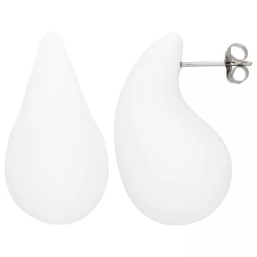 31x17mm Domed drop earrings in gum-effect acrylic - Matt white x2