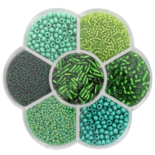 Preciosa seed beads assortment with flower box - Green x1