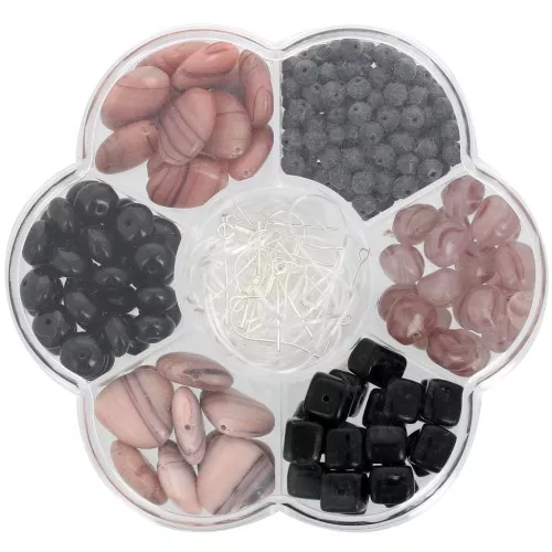Preciosa bead set with flower box and accessories - Black - Dark pink