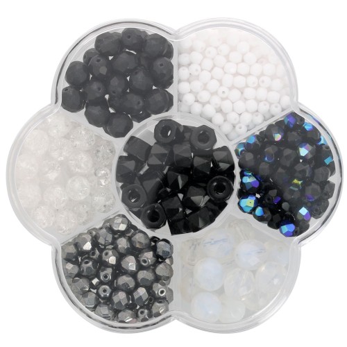 Preciosa seed beads assortment with flower box - Black - White x1