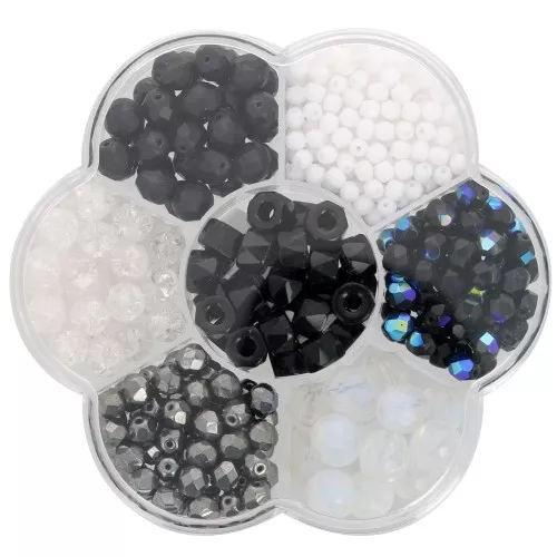 Preciosa seed beads assortment with flower box - Black - White x1