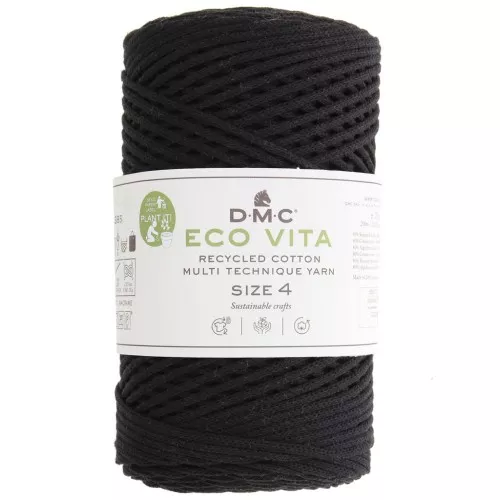 DMC 3mm recycled cotton cord spool - Eco Vita 4 - Black x 200m
