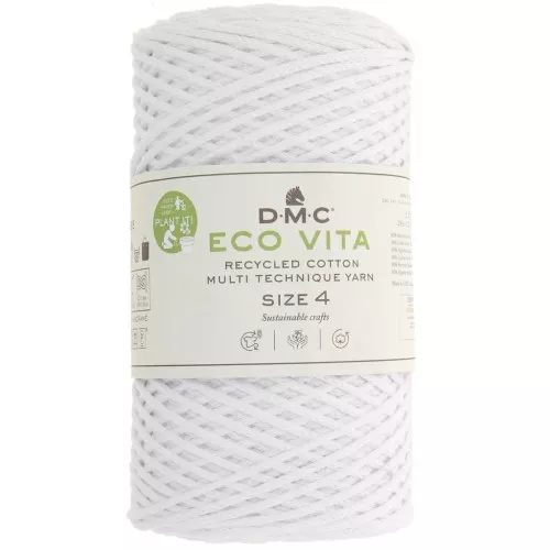 DMC 3mm recycled cotton cord spool - Eco Vita 4 - White x 200m