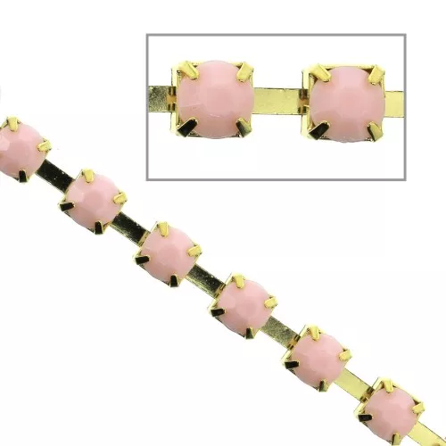 Chain with acryl rhinestones 6mm Rose/ gold tone x1m